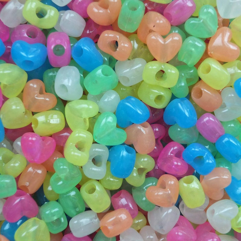 BeadExplosion Heart Beads Nightglow Glow in Dark Mix Pony Beads Pk50 Made in USA B07782 Multicolor